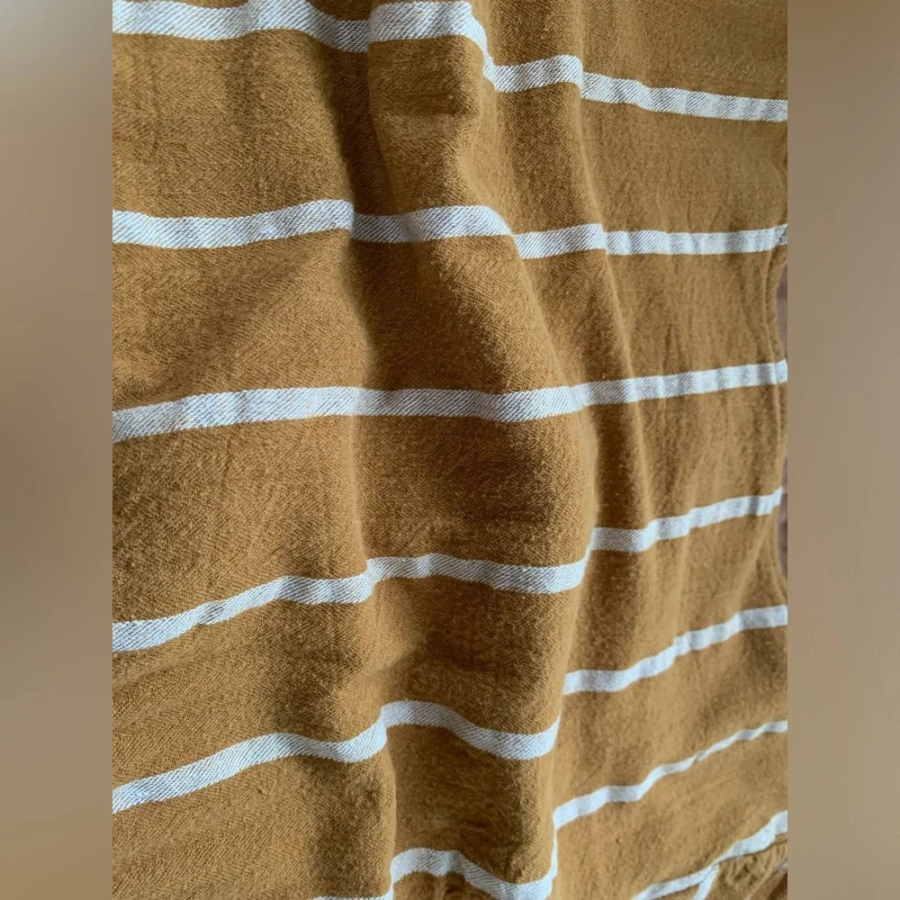 ✨SOLD✨Roolee Cotton Mustard Yellow/Striped 3/4 Sleeve Dress with Pockets Small - Picture 11 of 12